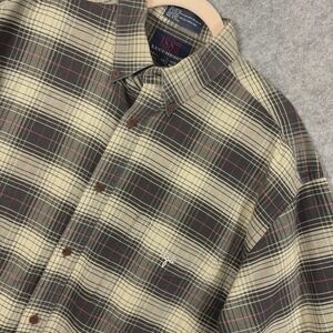 Lucchese 1883 Button Down Shirt Mens XL Black Tan Plaid Pocket Logo Western